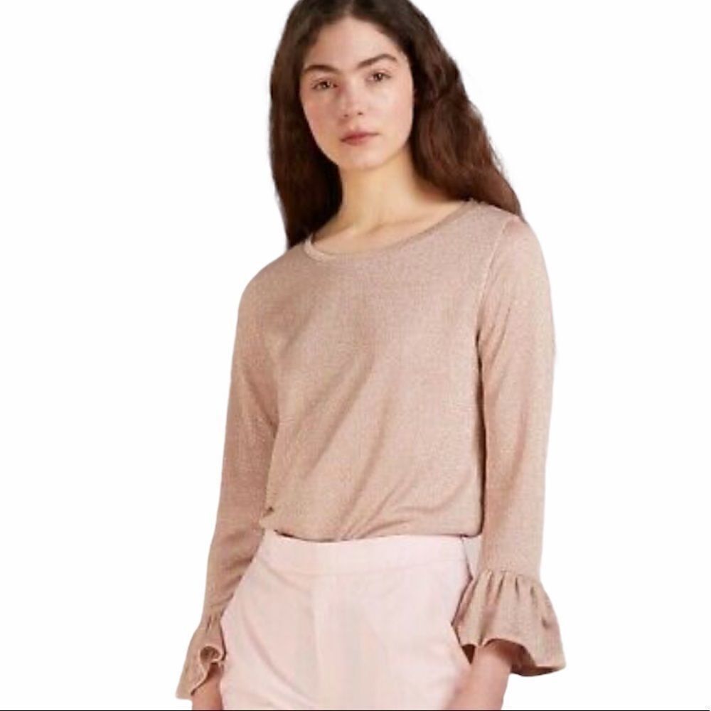 J. Crew Rose Metallic Knit Bell Sleeve Sweater